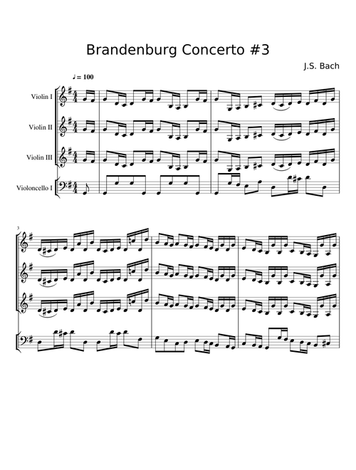 Brandenburg No 3 Movement 1 Quartet