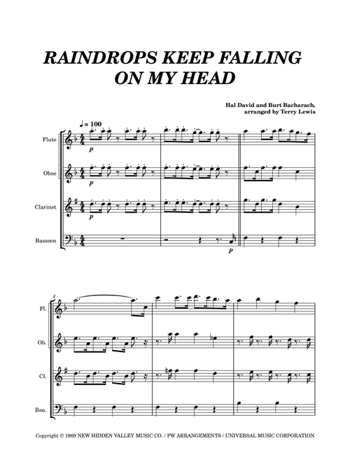Raindrops Keep Falling On My Head (Arr. Terry Lewis) - Various Artists (Woodwind Ensemble)