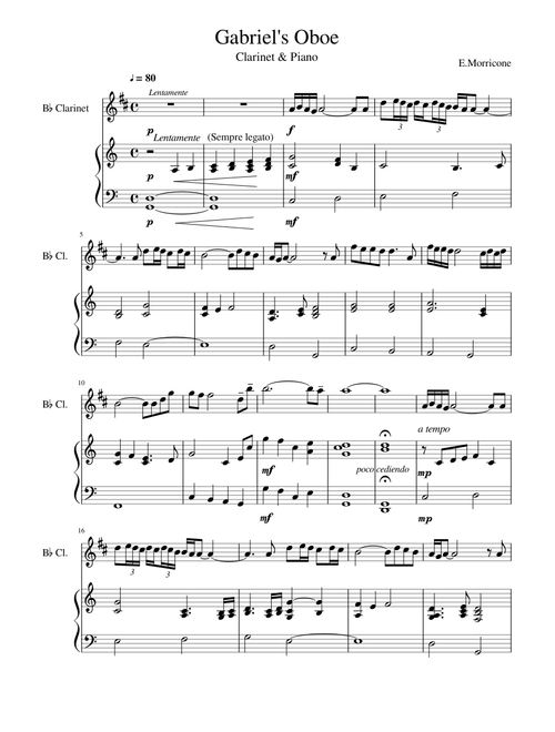 Gabriel's Oboe in Bb.Cla & Piano