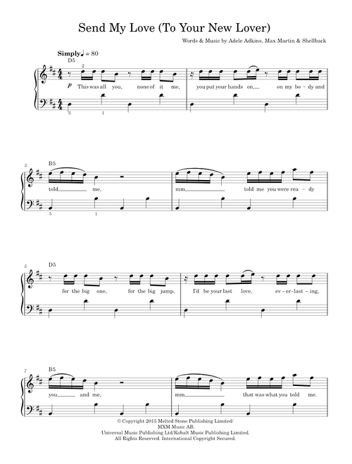 Send My Love (To Your New Lover) - Adele (Piano-Vocal-Guitar (Piano Accompaniment))