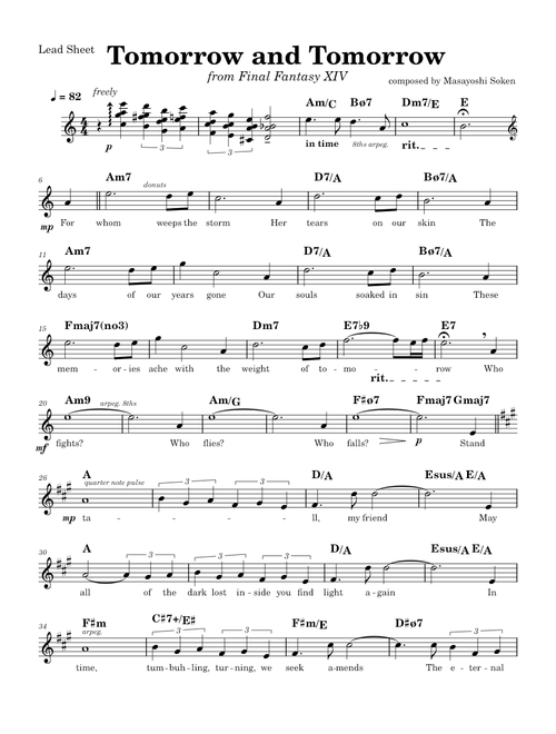 Tomorrow And Tomorrow - Masayoshi Soken (Lead Sheet)