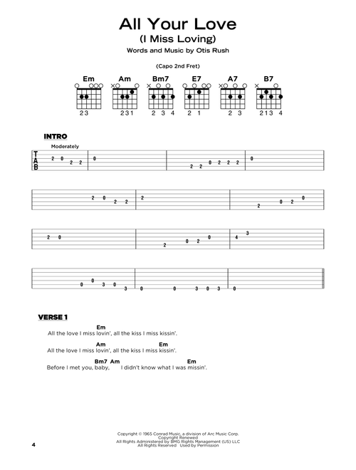 All Your Love (I Miss Loving) - Otis Rush, Eric Clapton (Really Easy Guitar)