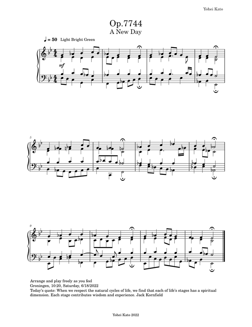 Op.7744 A New Day Sheet music for Piano (Solo) Easy