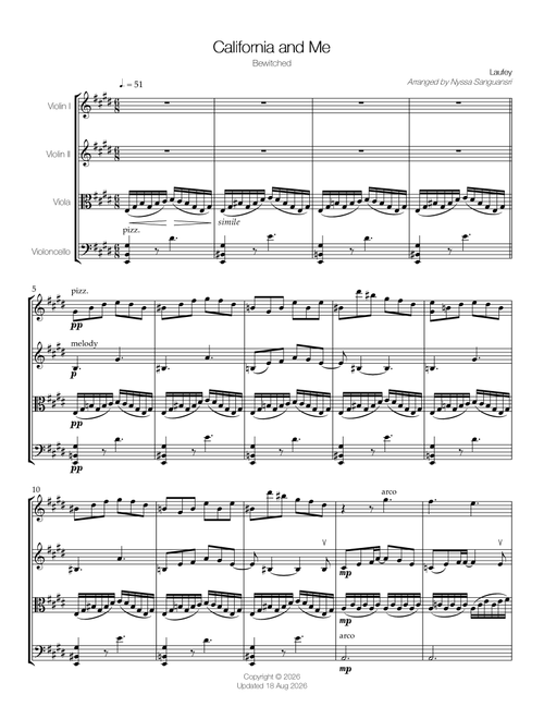 California And Me (Arr. Nyssa Sanguansri) - Laufey Jonsdottir (String Quartet)