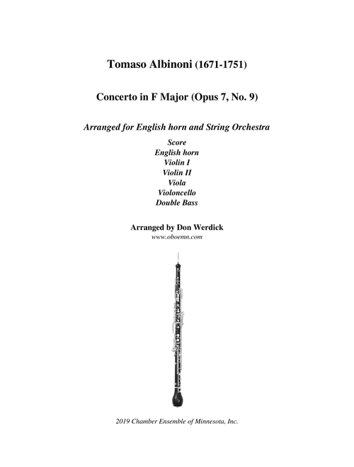Concerto for English horn in F Major, Op. 7 No. 9 and String Orchestra (Arr. Don Werdick (1946 - )) - Tomaso Albinoni (1671-1751) (Chamber Orchestra)
