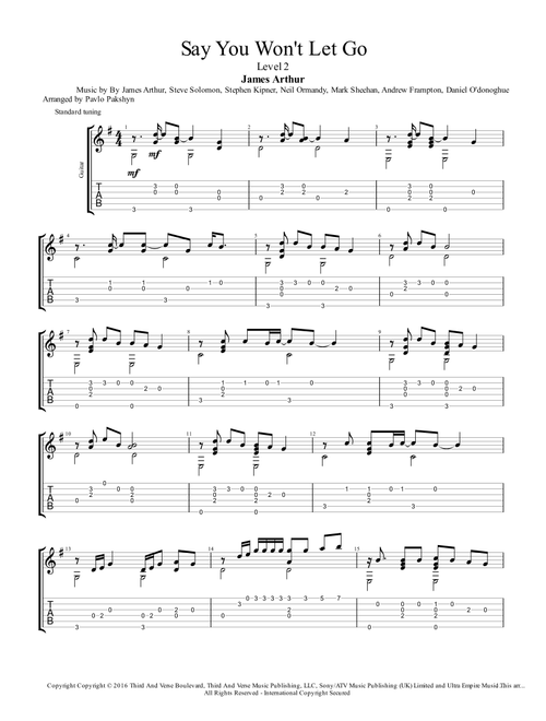 Say You Won't Let Go (Arr. Pavlo Pakshyn) - James Arthur (Guitar Tab)