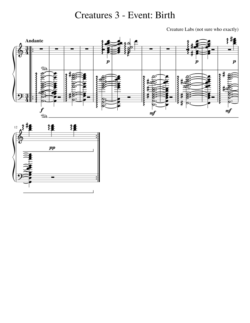 Creatures 3 - Event: Birth Sheet Music for Piano (Solo) easy ...