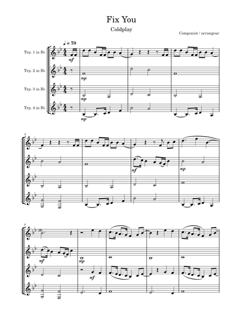 Fix You - Coldplay (Trumpet Quartet)