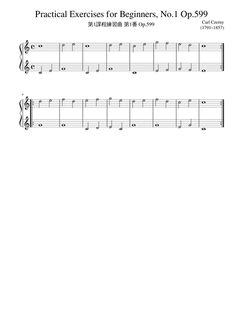 Carl Czerny (1791~1857) - Practical Exercises for Beginners, No.1 Op.599