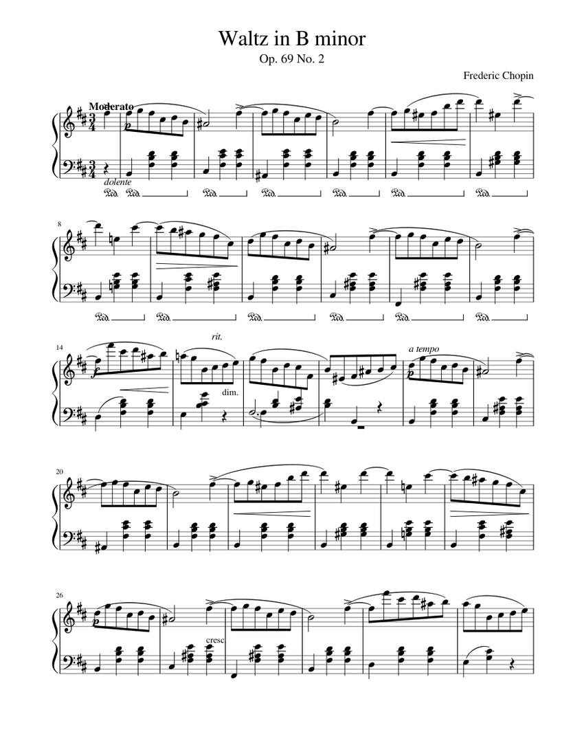 Waltz in B Minor – Frédéric Chopin (1810 - 1849) Sheet music for Piano ...