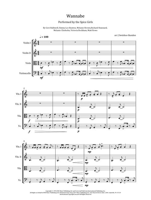 Wannabe (Arr. J Swinhoe-Standen) - Spice Girls (String Quartet)