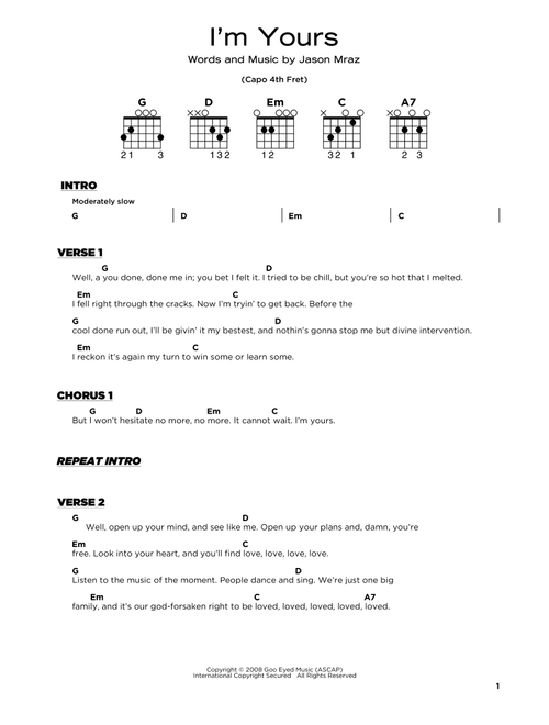 I'm Yours - Jason Mraz (Really Easy Guitar)