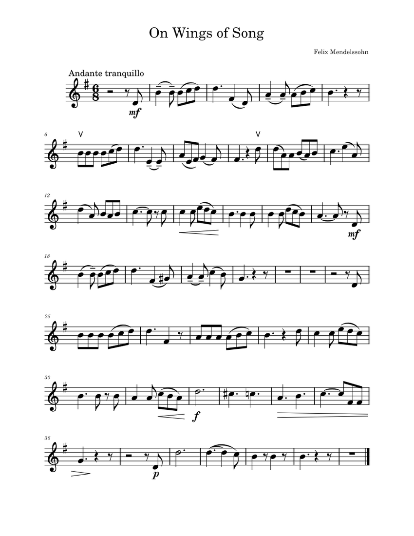 On Wings of Song – Felix Mendelssohn Sheet Music for Piano (Solo) easy ...