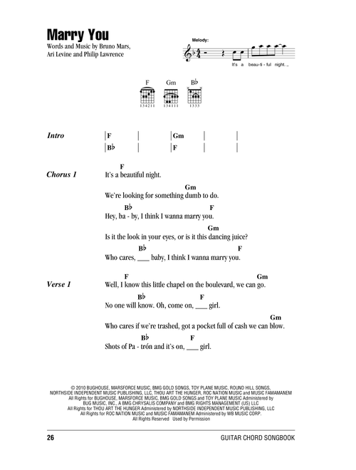 Marry You - Bruno Mars (Guitar Chords-Lyrics)