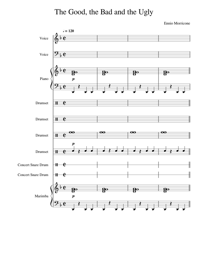 the good the bad and the ugly percussion added Sheet Music for Piano ...