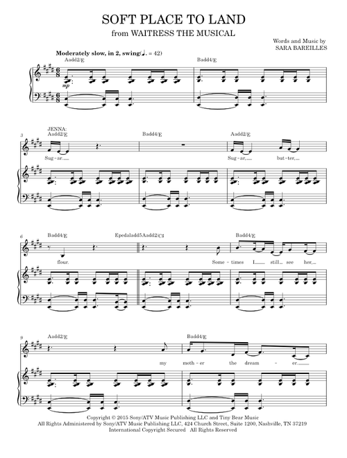Soft Place To Land (from Waitress The Musical) - Sara Bareilles (Piano Vocal)