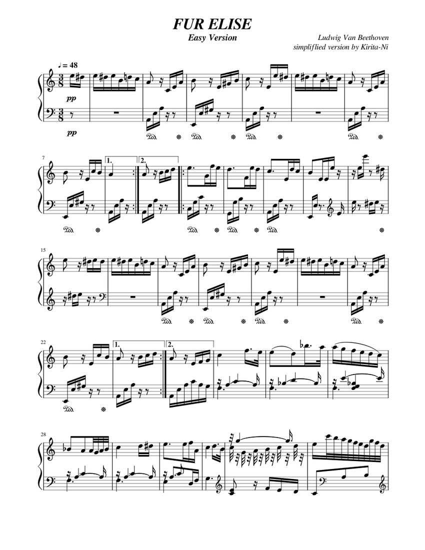 FUR ELISE Easy Version Sheet music for Piano Solo Musescore