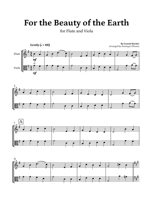 For the Beauty of the Earth (for Flute and Viola) - Easter Hymn (Arr. Henrique Oliveira) - Conrad Kocher (Instrumental Duet)