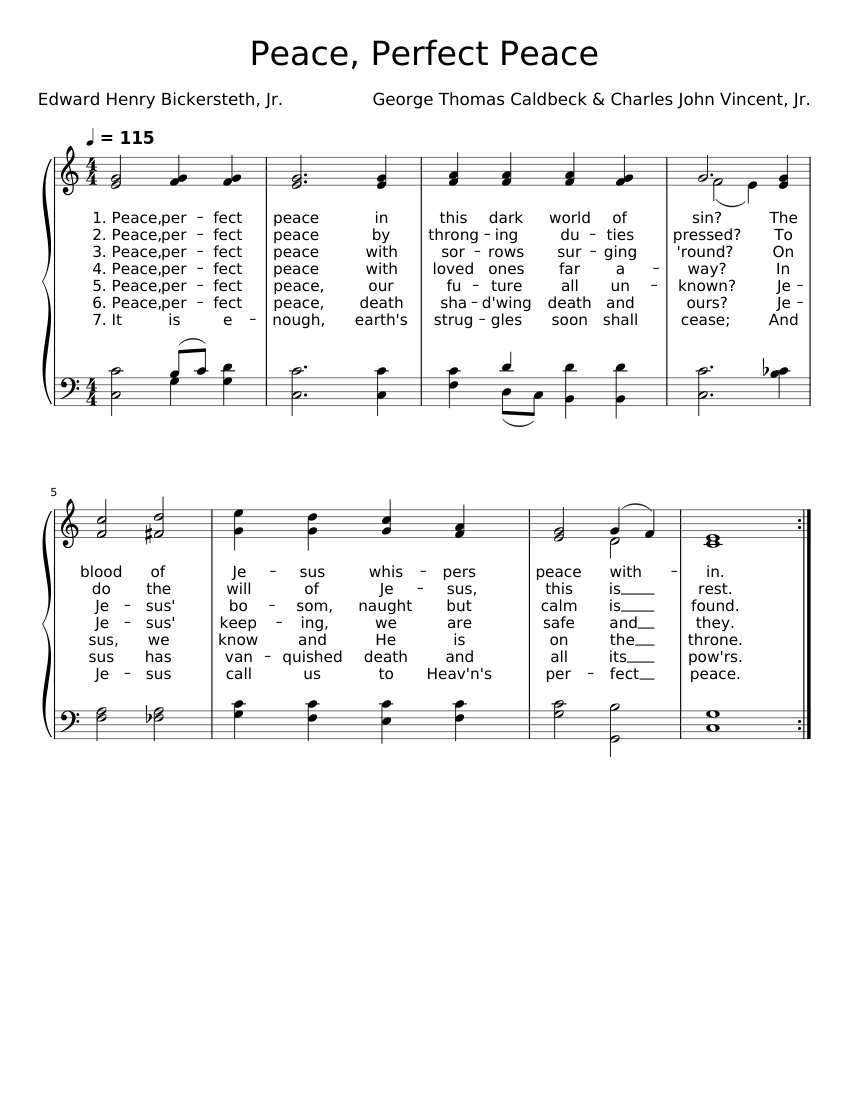 Peace Perfect Peace Sheet music for Piano Solo Easy Musescore