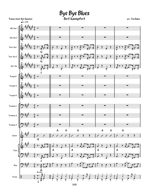 Bye Bye Blues (Kaempfert) - arr Jim Baker