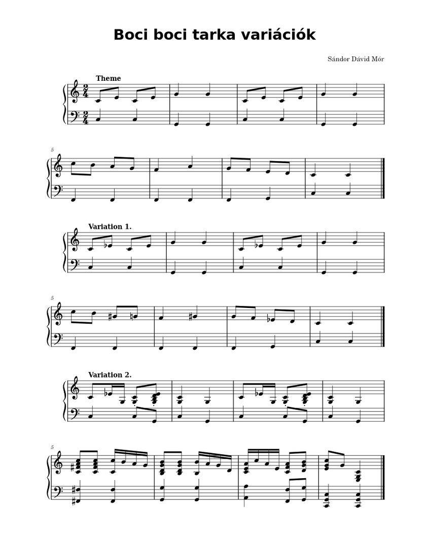 Boci boci tarka variációk Sheet music for Piano (Solo)