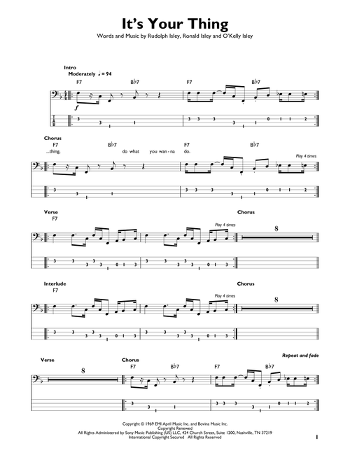 It's Your Thing - The Isley Brothers (Easy Bass Tab)