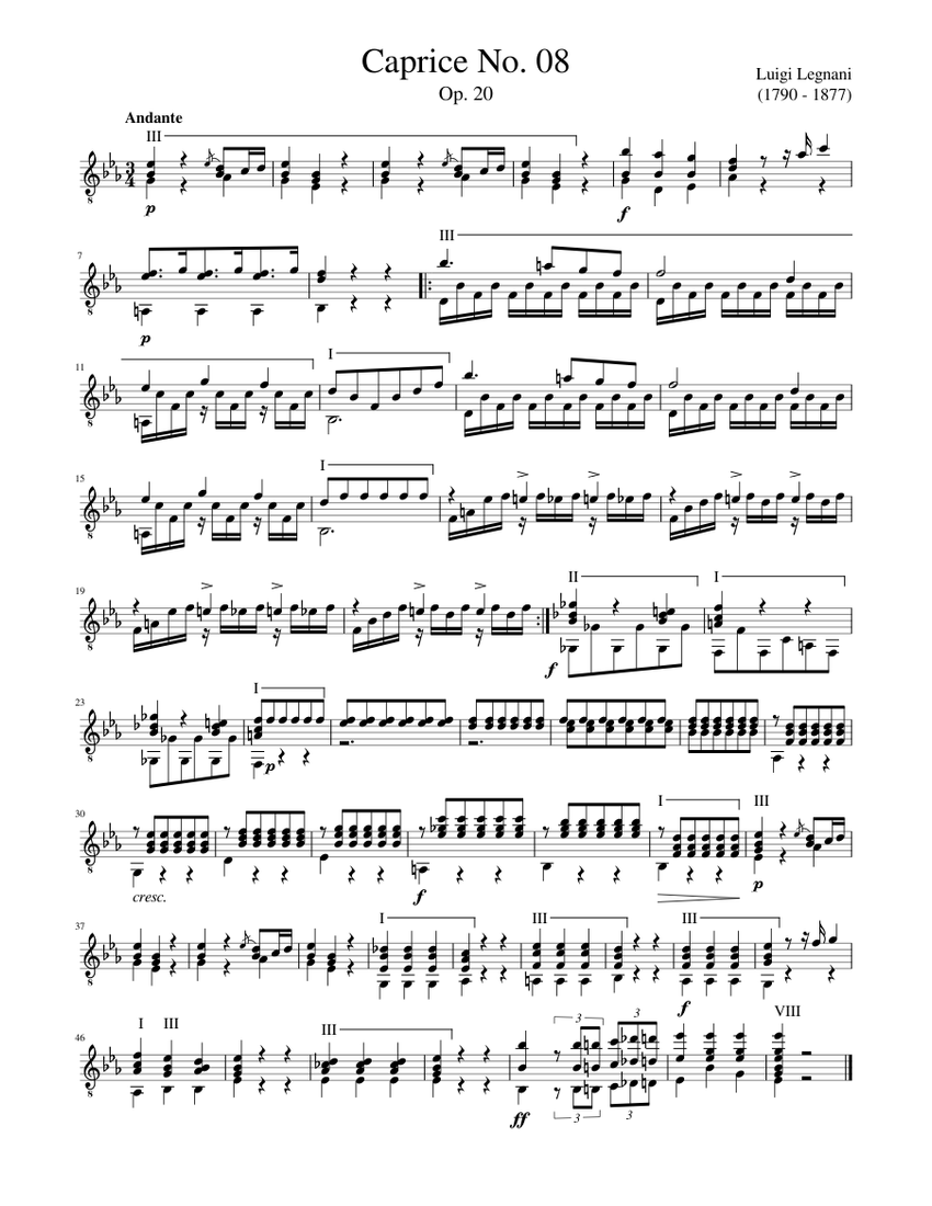 Luigi Legnani - Caprice No. 08 Sheet Music for Guitar (Solo