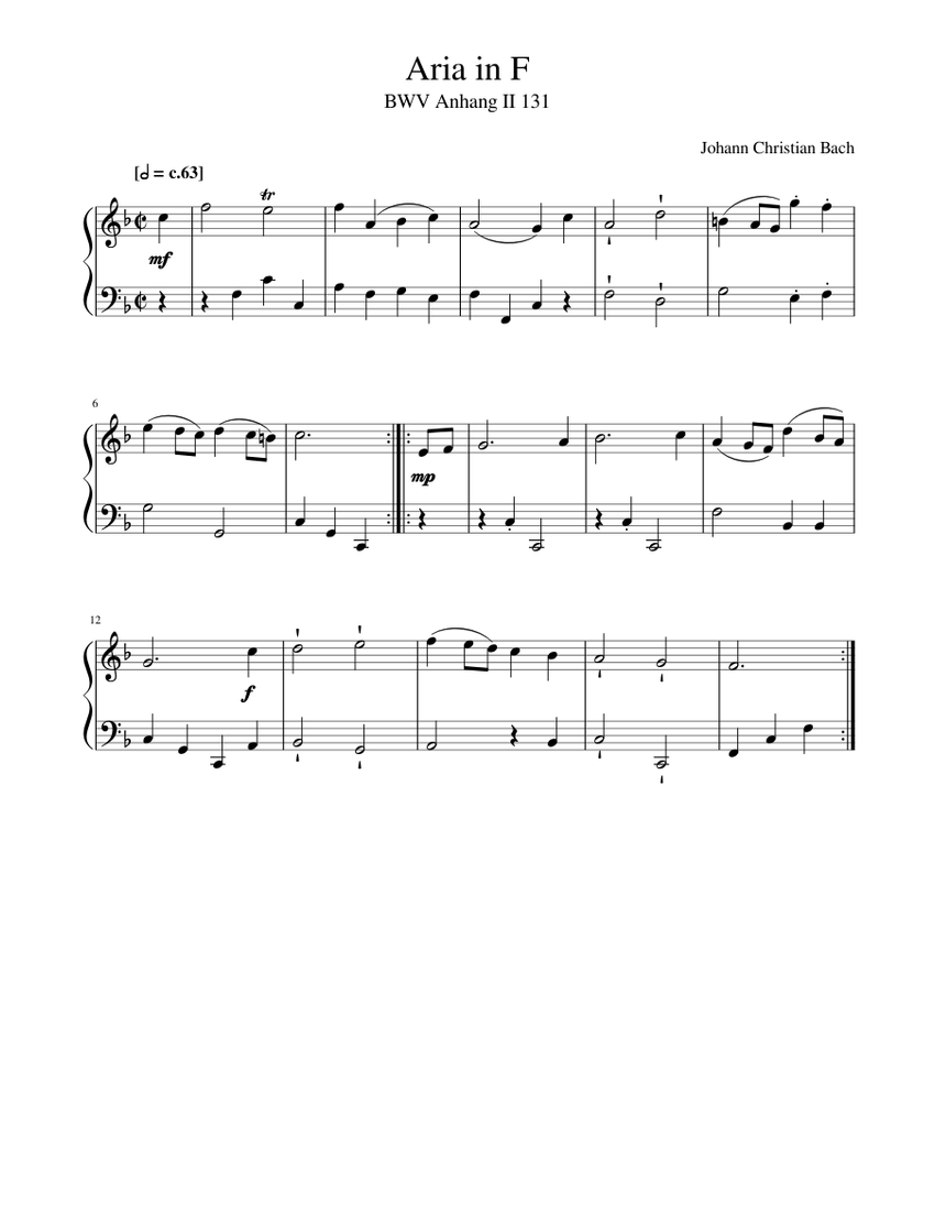 Aria in F Sheet Music for Piano (Solo) easy | MuseScore.com