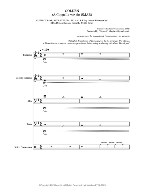 Golden – HUNTR/X (Huntrix of KPOP Demon Hunters) (A Cappella ver. for SMAB)