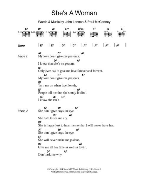 She's A Woman - The Beatles (Guitar Chords-Lyrics)