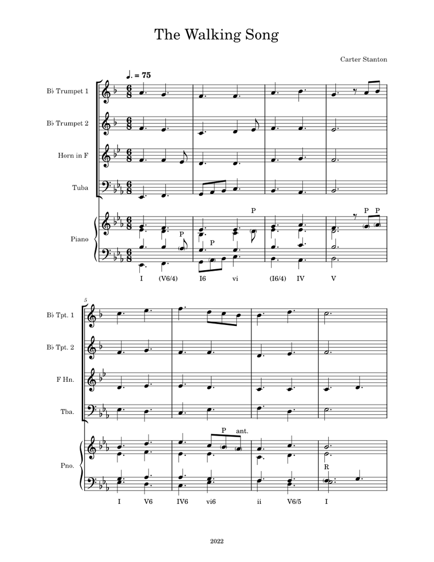 The Walking Song Sheet music for Piano, Tuba, Trumpet in b-flat, French ...