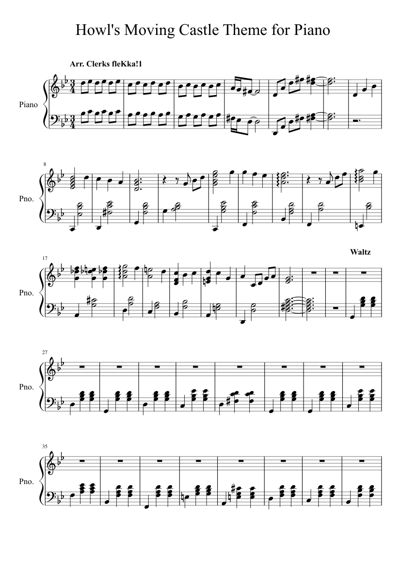 Ajustamiento tabaco Ciudadano Howl's Moving Castle Theme (Piano only) Sheet music for Piano, Flute (Solo)  | Musescore.com