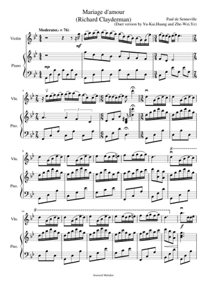 Mariage d'amour Piano Duo, Solo