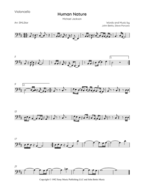 Human Nature (Arr. SMLStar) - Michael Jackson (Cello Solo)