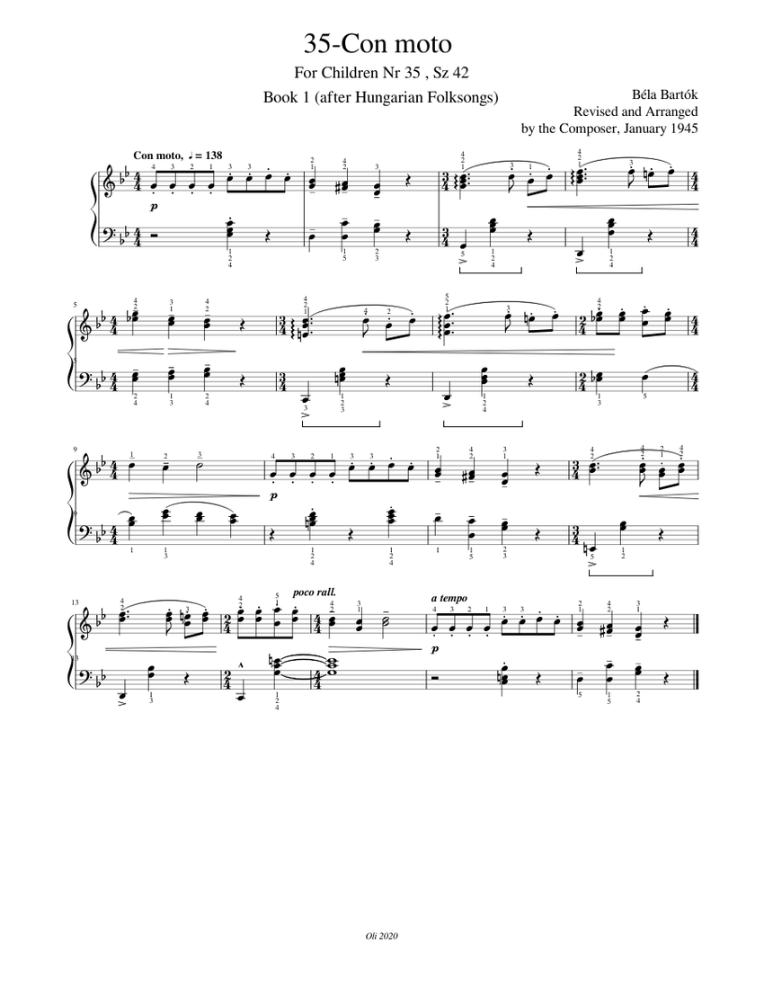 B. Bartok, For Children, Vol. 1, Nr 35-Con moto, Sz42 Sheet Music