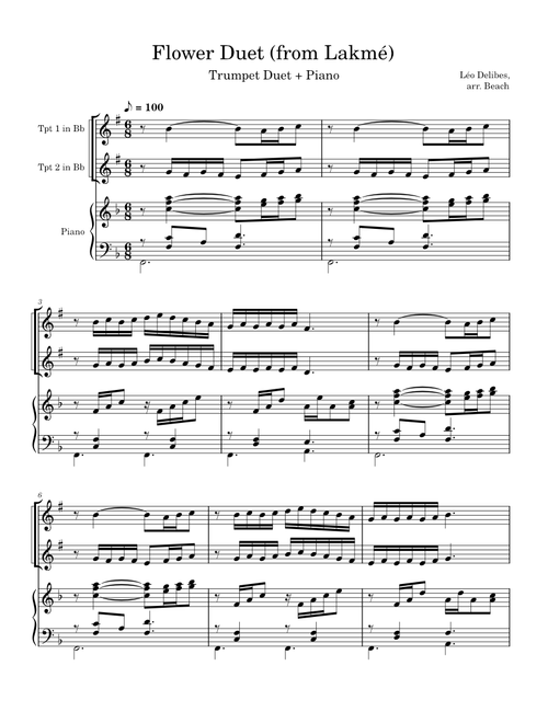 Flower Duet (Lakmé) - Trumpet Duet with Piano Accompaniment