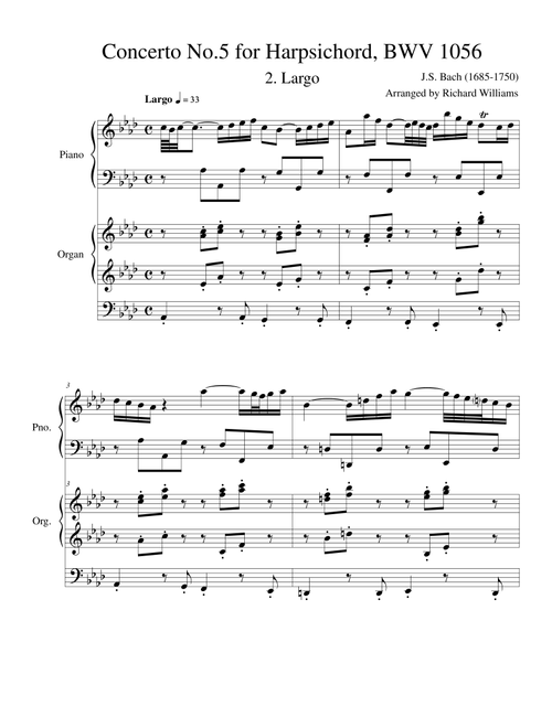 Largo from Harpsichord Concerto No.5 (Arr. Richard Williams) - Johann Sebastian Bach (1685-1750) (Instrumental Duet)
