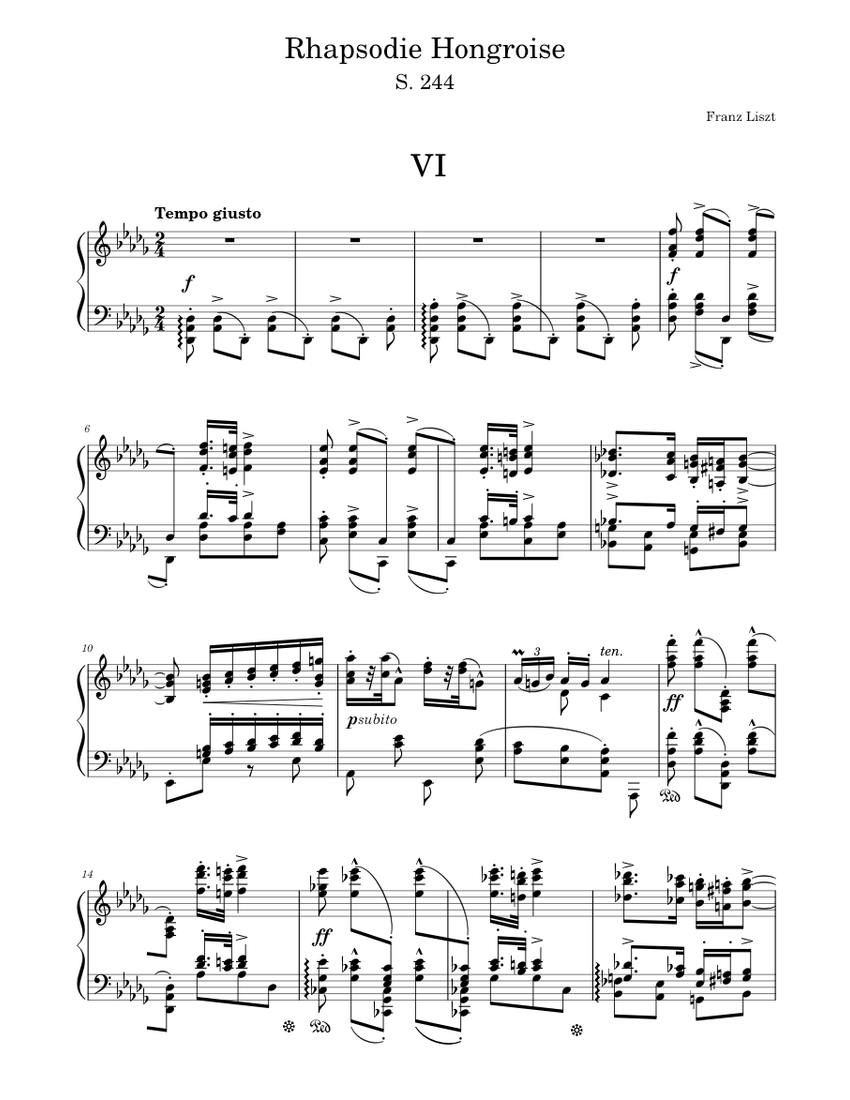 Hungarian Rhapsody No. 6 Sheet Music for Piano (Solo) | MuseScore.com