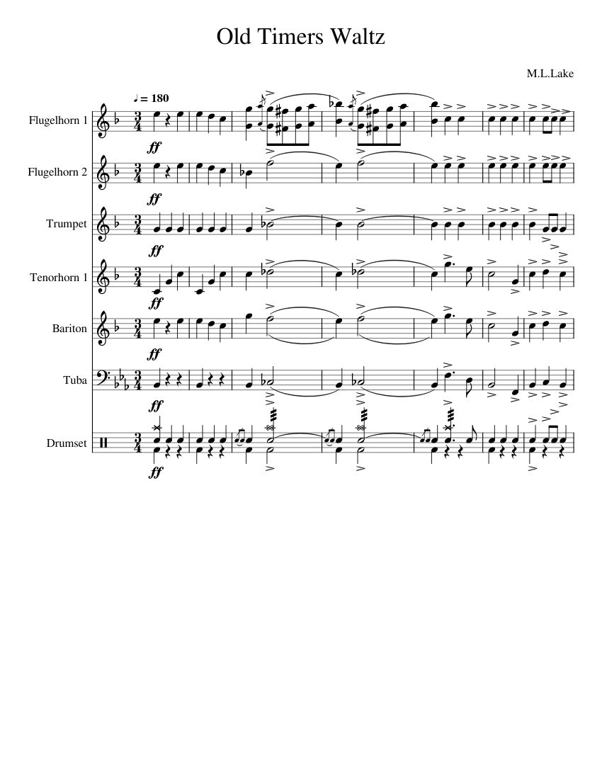 Old Timers Waltz Sheet music for Tuba, Flugelhorn, Drum group, Baritone