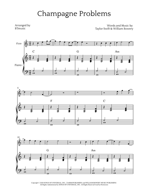 Champagne Problems (Arr. BTmusic) - Taylor Swift (Flute and Piano)