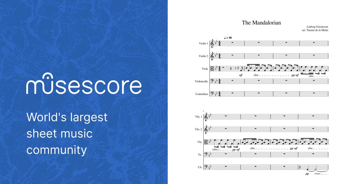 The mandalorian theme string quintet sheet music for violin viola