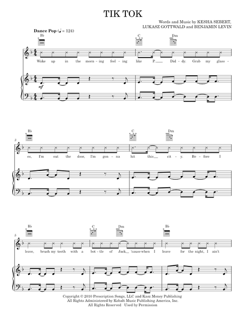 Tik Tok - 3OH!3, 3OH!3 featuring Ke$ha, Ke$ha (Piano-Vocal-Guitar)