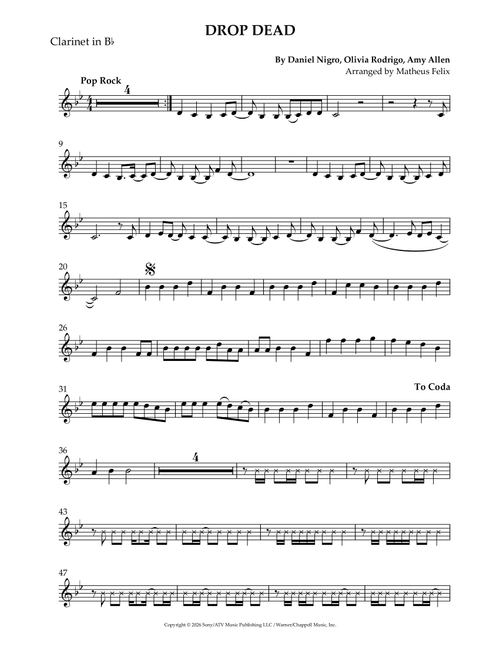 Drop Dead (Arr. Matheus Felix) - Olivia Rodrigo (Clarinet Solo)