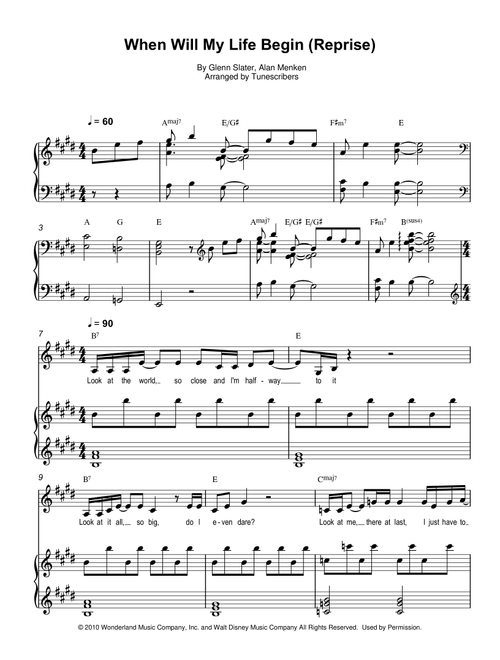 When Will My Life Begin (Reprise) (Arr. Tunescribers) - Glenn Slater, Alan Menken (Piano Vocal)