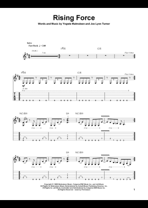 イングヴェイ・マルムスティーン　Rising Force　ギタースコア　楽譜 Play Official version of Rising force Sheet Music by Yngwie