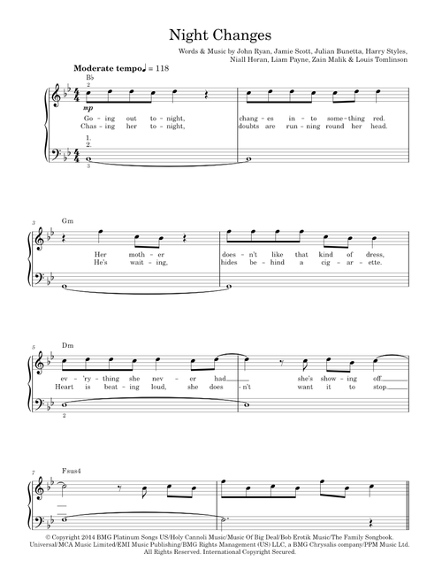 Night Changes - One Direction (Easy Piano)