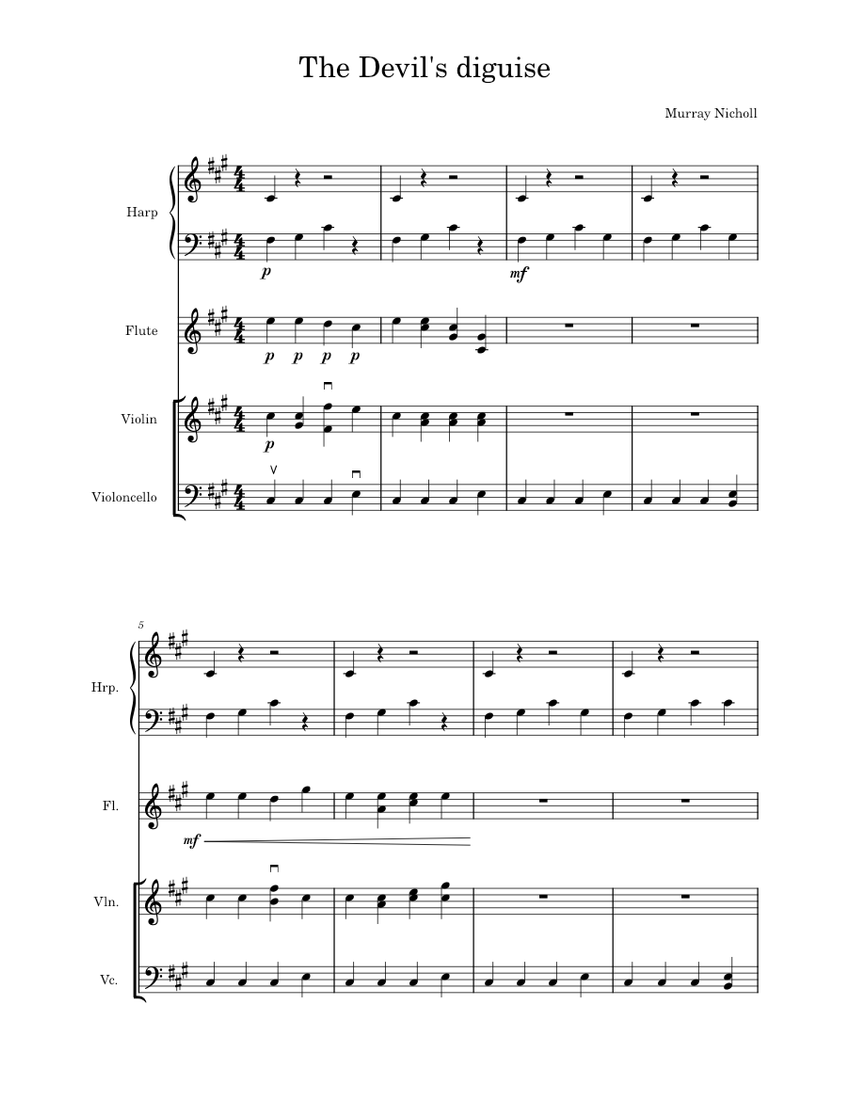 The Devil's disguise Sheet music for Flute, Violin, Cello, Harp (Mixed