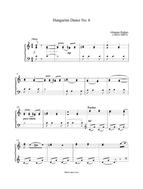 Brahms - Hungarian Dance No. 6 (Easy piano arrangement) (Arr. MPS) (Easy Piano)