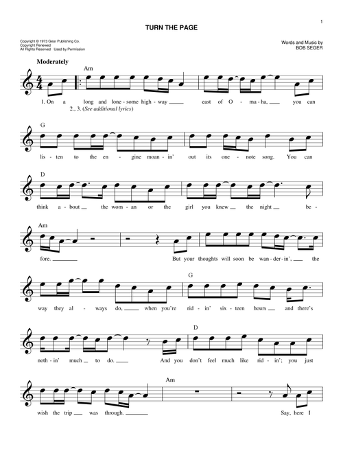 Turn The Page - Bob Seger (Easy Lead Sheet - Fake Book)