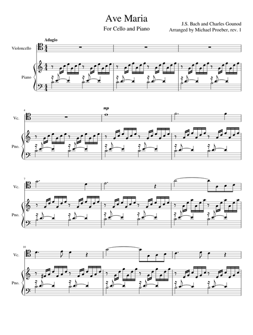 Ave Maria (Bach/Gounod) for Cello and Piano